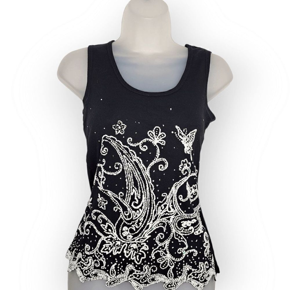 MKM Designs Y2K Ribbed Tank with Glitter and Sequins size Medium